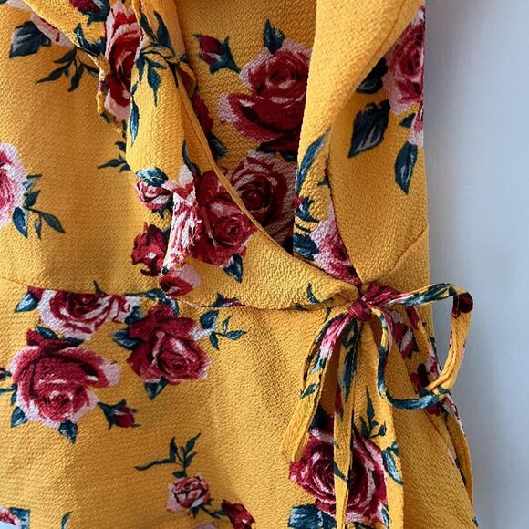 H&M Mustard Yellow Kimono Wrap Cami with Floral Print & Ruffles - Picture 5 of 6